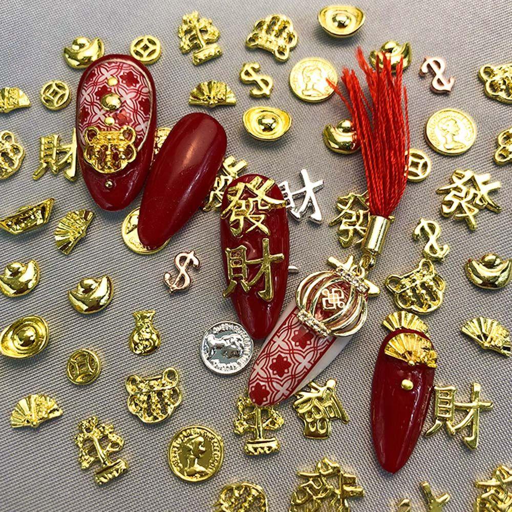 Miếng Dán Trang Trí Móng Tay In Hình Đồng Đô La Mừng Năm Mới Phong Cách Trung Hoa|Phụ Kiện Trang Trí Móng Tay Nghệ Thuật DIY Hình Kẹp Ingots