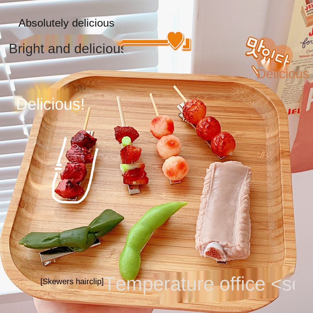 Kẹp Tóc Sườn Heo Mô Phỏng Thực Phẩm Xiên Que Vui Nhộn Kẹp Tóc Nướng Cá Tính Sáng Tạo Mũ