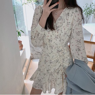 [ORDER] ĐẦM HOA CỔ V RÚT EO DỌC