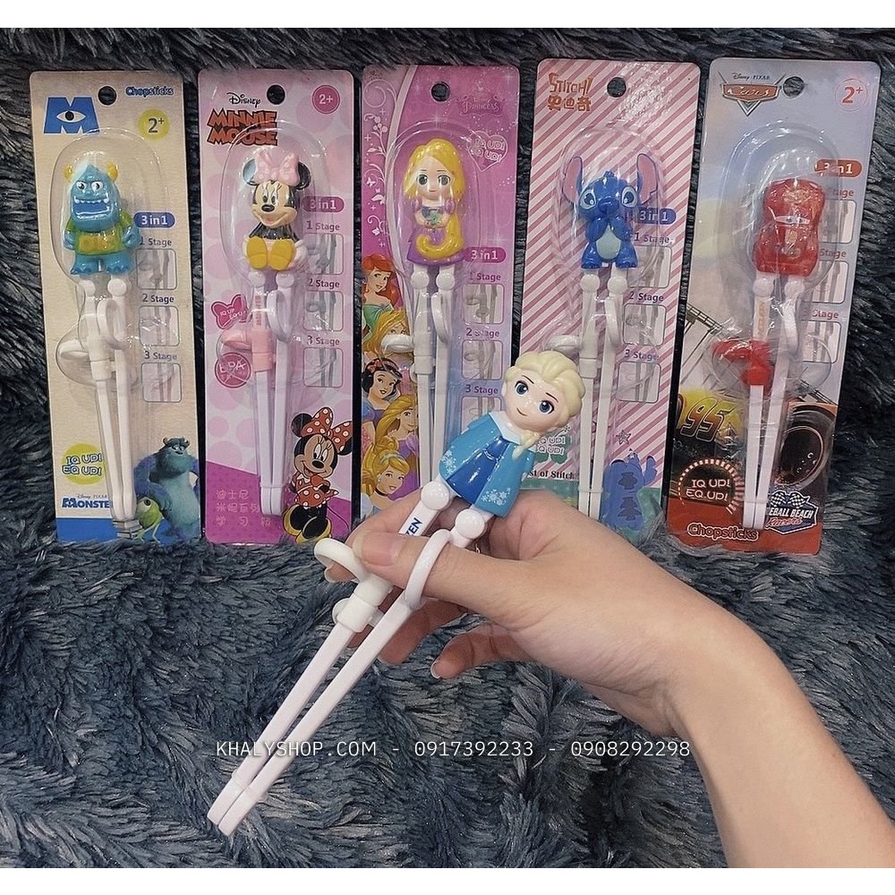 Đũa tập ăn nhựa 3D Disney hình các nhân vật Disney cho trẻ em bé trai và bé gái