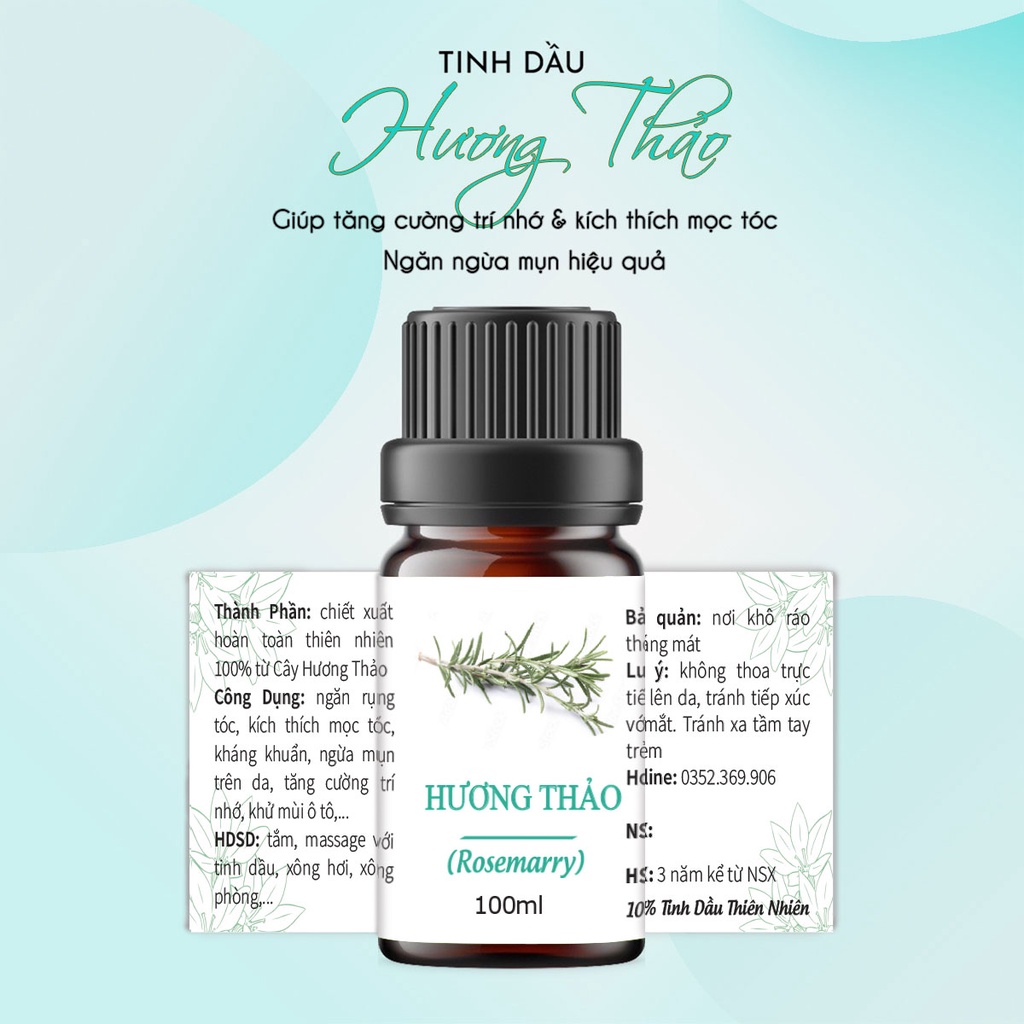 Tinh dầu Hương Thảo 100ml, tăng cường trí nhớ, hương nước hoa thiên nhiên, thơm phòng