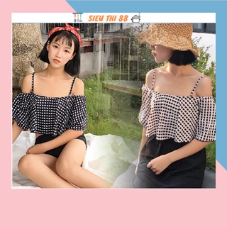 Bộ Đồ Bơi Đi Tắm Biển Nữ Bikini 2 Mảnh áo croptop kẻ caro