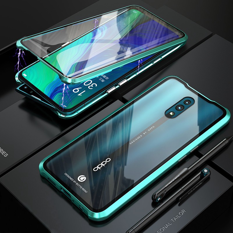Ốp điện thoại kính cường lực 2 mặt có khung kim loại từ tính cho OPPO Reno Ace Reno 10X Zoom Z F11 Pro R17