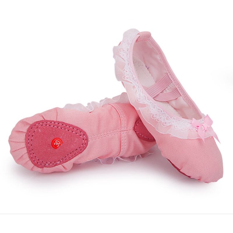 Giày múa ballet vải canvas viền ren nơ