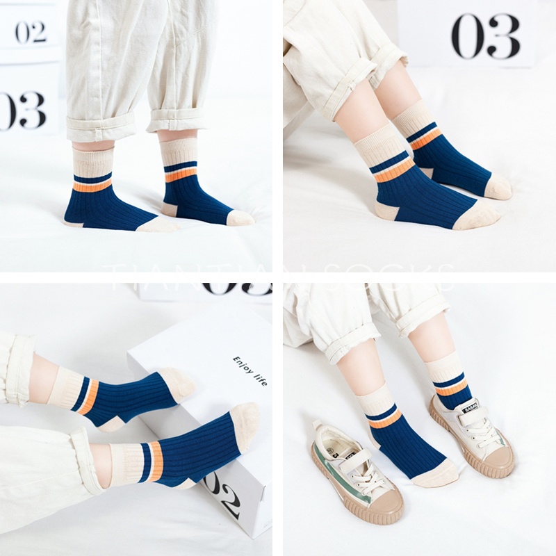 TIAN TIAN T147 Tất Vớ  trẻ em nam nữ Set 5 đôi tất bé Cotton cổ cao thiết kế mới thời trang thu đông