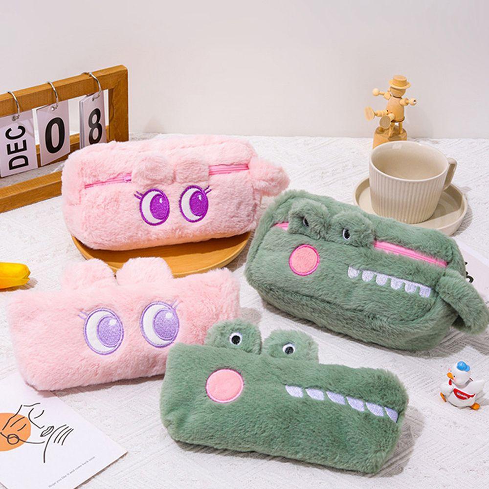 AUGUSTINE Túi Đựng Bút Cầm Tay Bằng Vải Bông Họa Tiết Cá Sấu Hoạt Hình Đáng Yêu Sáng Tạo Có Khóa Kéo