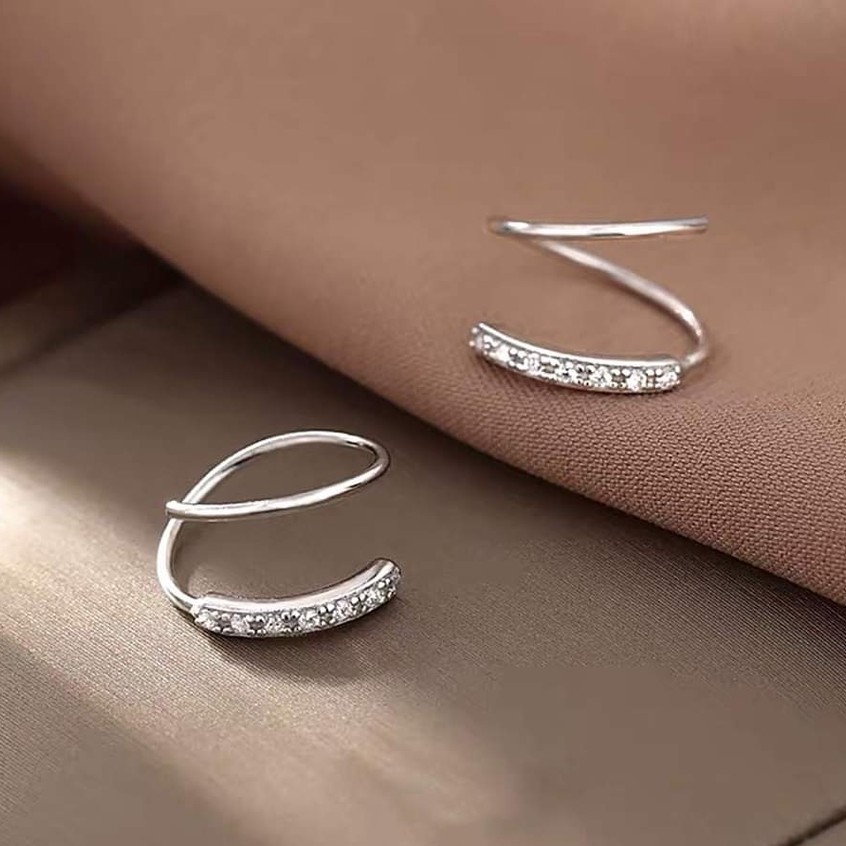 Bông tai bạc Bông một hàng đá tròn xoắn vòng xinh xắn Van Jewelry V10157 (giá 1 đôi)