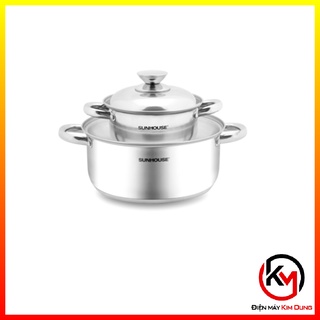 BỘ NỒI SUNHOUSE, BỘ NỒI INOX 3 ĐÁY SUNHOUSE SH332  LÀM TỪ CHẤT LIỆU INOX CAO CẤP- DÙNG ĐƯỢC CHO BẾP TỪ