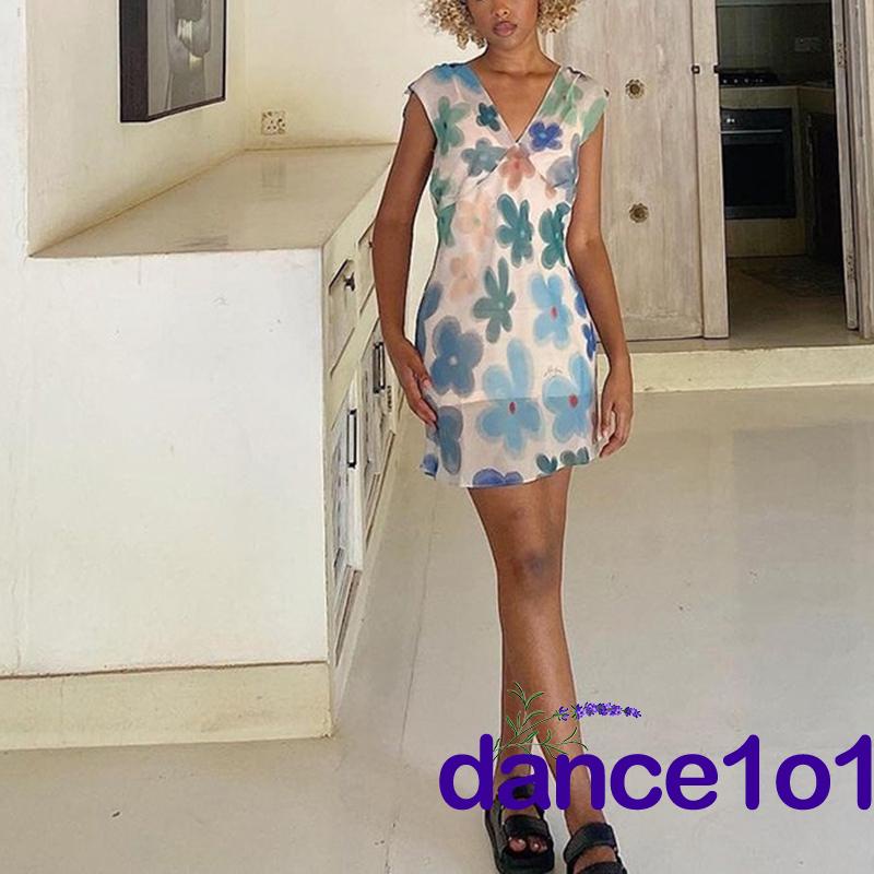 ❃Wa❈Đầm Sát Nách Hoạ Tiết Hoa Thiết Kế Cổ Chữ V Khoét Sâu Quyến Rũ