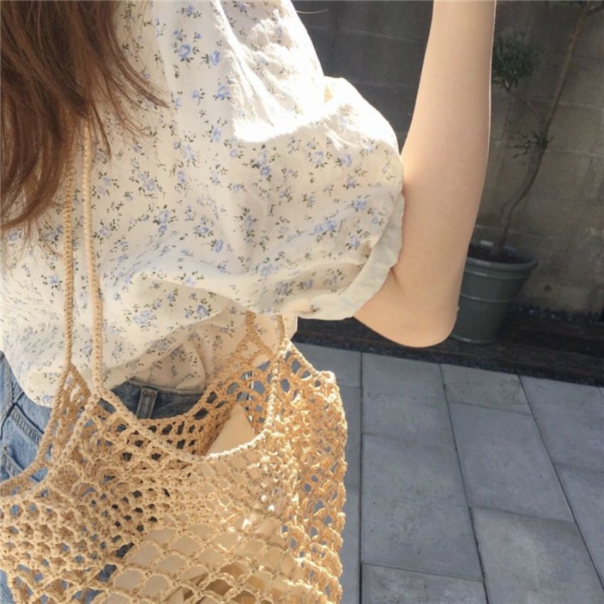 Áo sơ mi nữ hoa nhí ngắn tay tiểu thư bánh bèo dễ thương tay bồng phong cách Hàn Quốc công sở mát mẻ mùa hè 2022 - Kemi