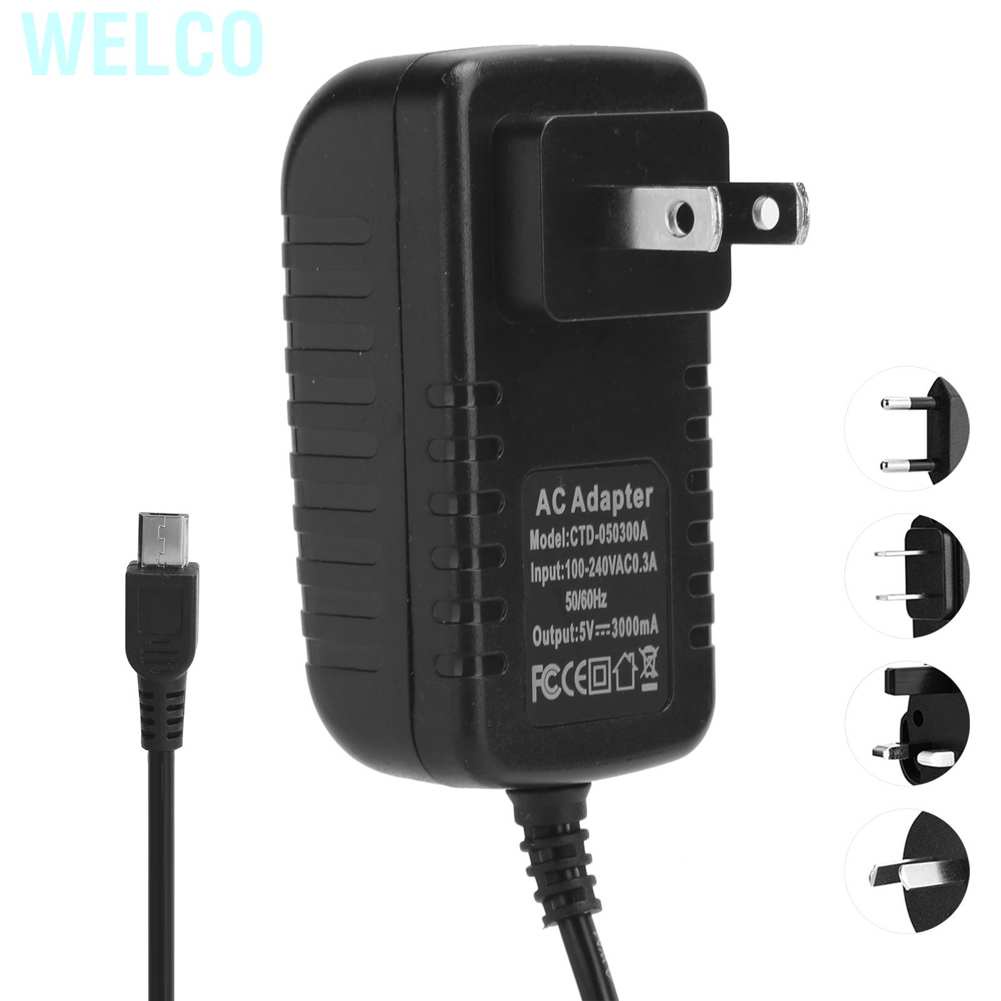 Welco Power Supply for Raspberry Pi 5V 3A with Switch Button Integrated Micro USB Adapter 100‑240V