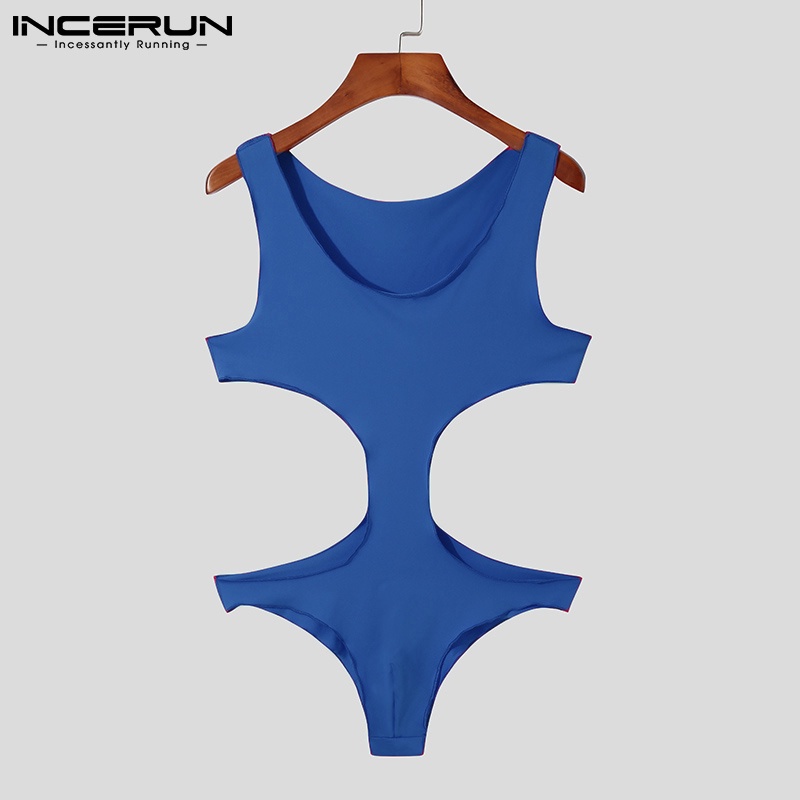 Jumpsuit INCERUN kiểu sát nách cổ tròn khoét lỗ gợi cảm cho nam