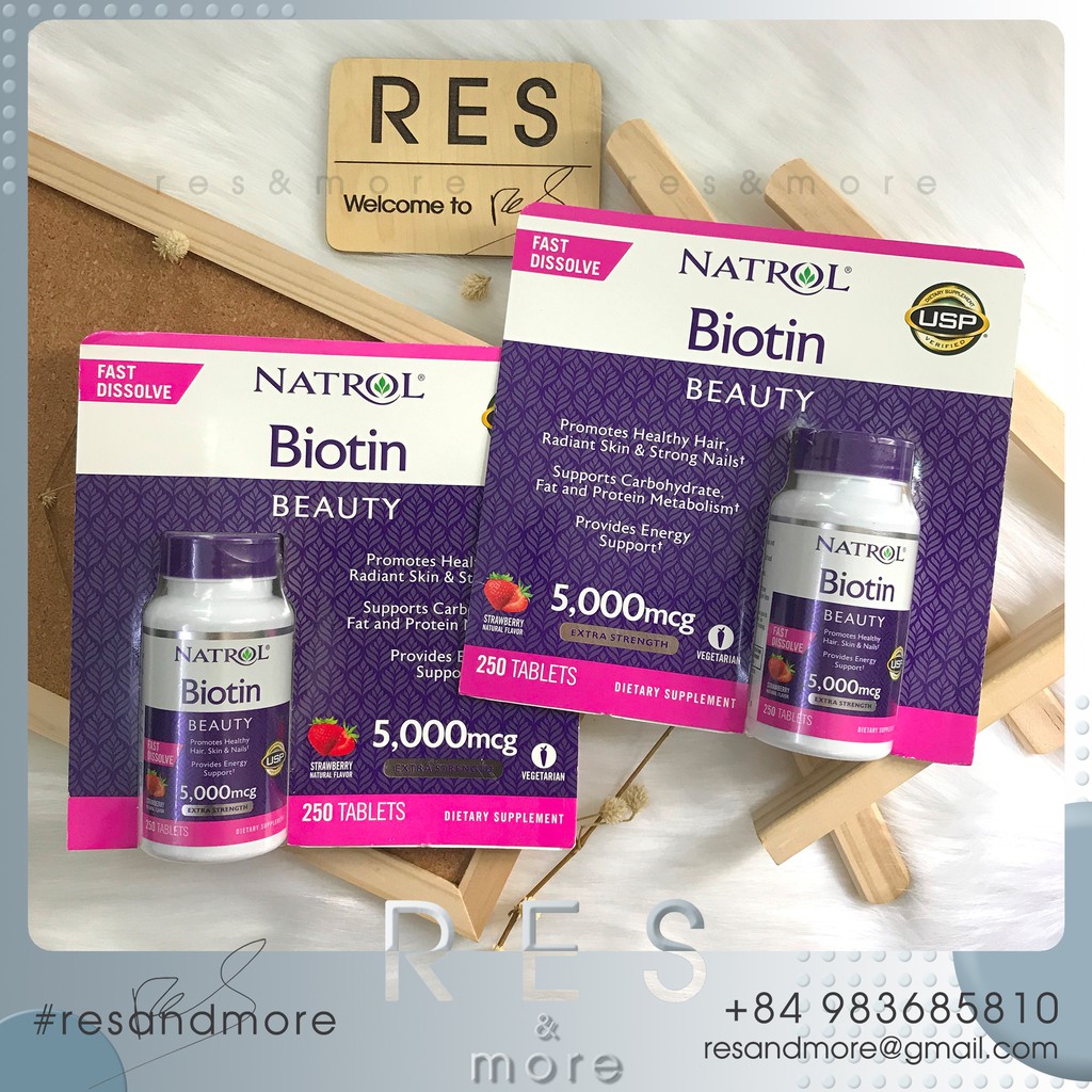 Viên ngậm mọc tóc Natrol Biotin Beauty 5000mcg [250 viên]