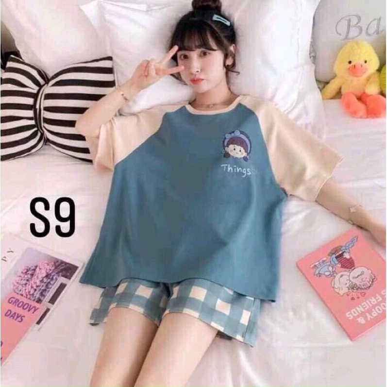 Đồ bộ nữ mặc nhà thun cotton form to dưới 70kg hoạ tiết hoạt hình ngộ nghĩnh