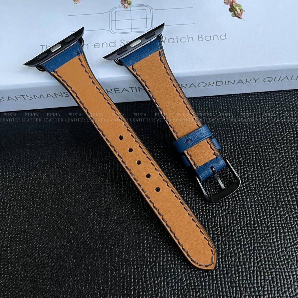 Dây da thủ công Swift xanh navy bản nhỏ dành cho Apple Watch series 1/2/3/4/5/6/7/SE, đồng hồ thông minh, đồng hồ cơ