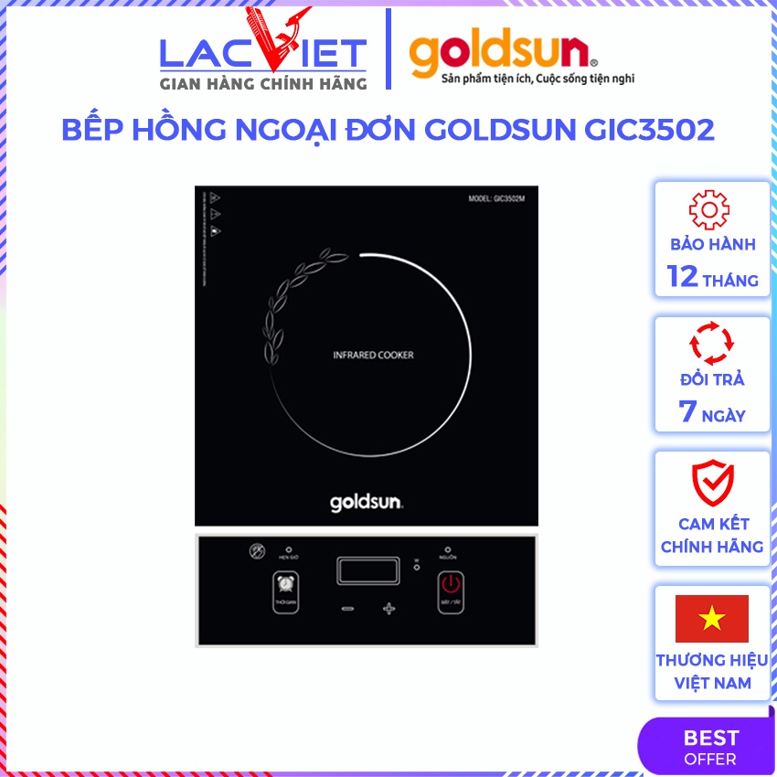 Bếp hồng ngoại Goldsun GIC3502M - Mặt kính chịu nhiệt - Điều khiển cảm ứng - Hàng chính hãng - Bảo hành 12 tháng