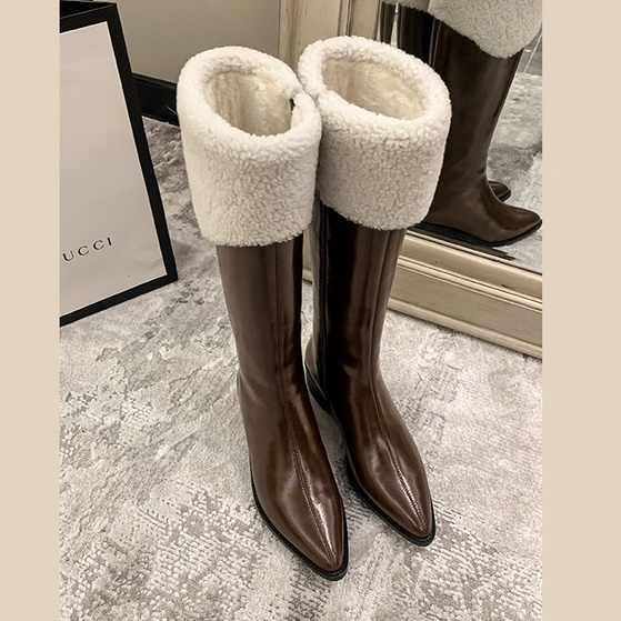 Boot Đùi Lông Cừu Ulzzang Mũi Nhọn Siêu Hot Cho Nữ