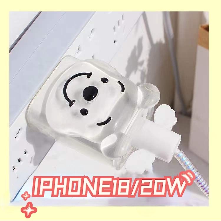 Bộ 5 Phụ Kiện Bảo Vệ Đầu Dây Cáp Sạc Bằng Silicon Trong Suốt Hình Gấu Dễ Thương Cho iP20W/18W