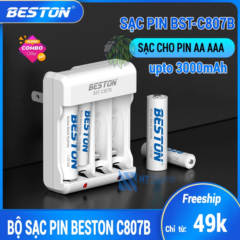 Sạc Pin AA AAA C807B Beston Kèm Pin Sạc Dung Lượng Cao Dùng Cho Micro, Remote, Đồ Chơi Trẻ Em, Loa, Đèn Pin