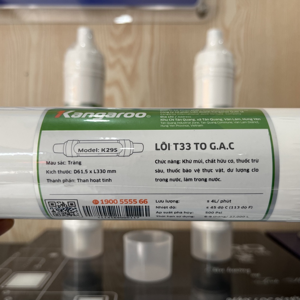 Bộ 3 Lõi Lọc nước, Lõi Lọc Thô KANGAROO KG100HK Số 1 2 3, thiết kế nguyên khối thế hệ mới