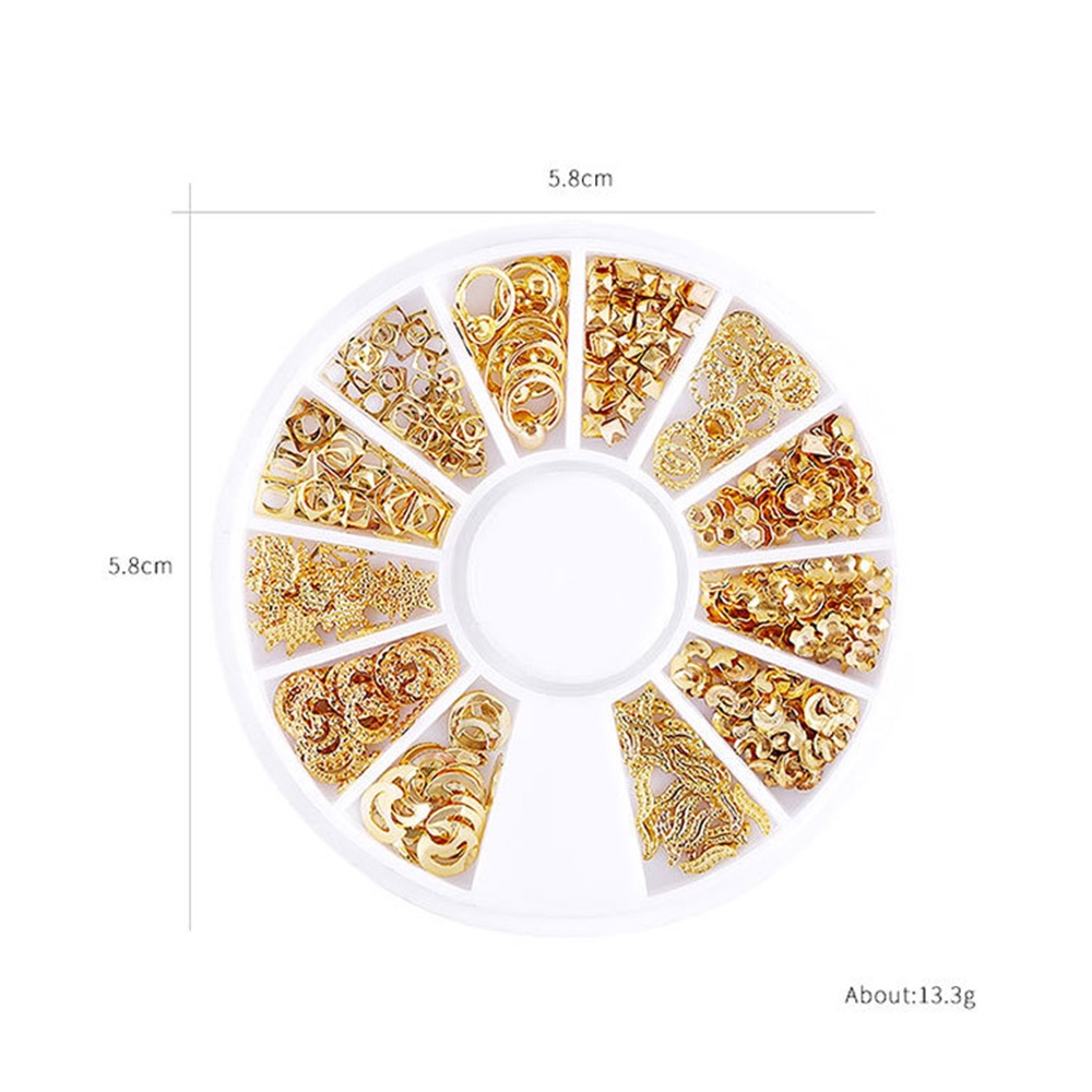9 Style Nail Art Wheel Rose Gold/Silver/Gold 3D Nail Studs Rivet Metal Star Mixed Patterns Flat-back DIY Metal Nail Decoration