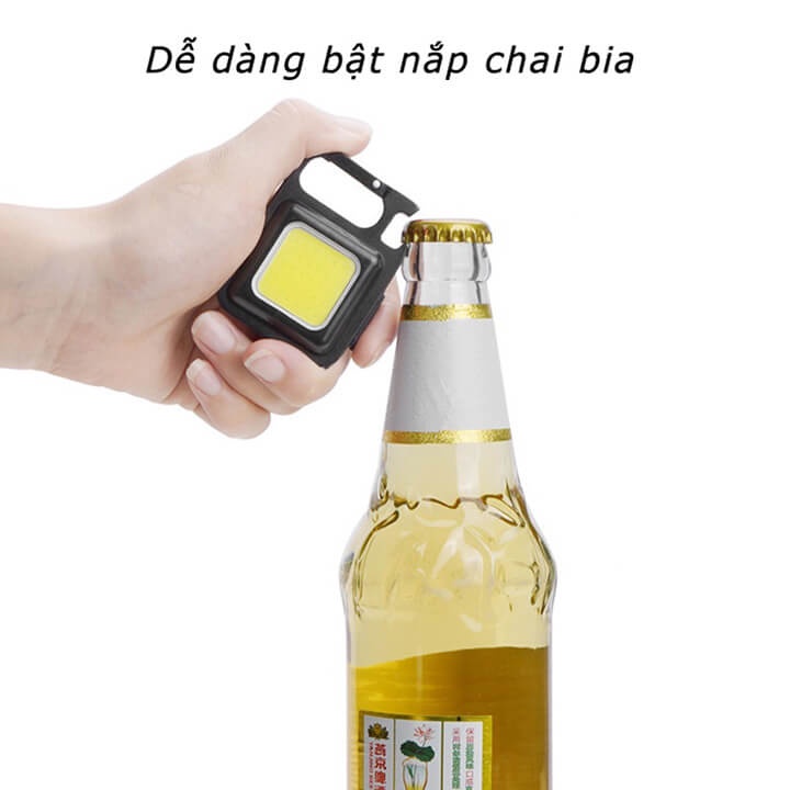 Đèn pin mini Led COB siêu sáng kiêm móc khóa đa năng, chống nước, có thể sạc điện, mở nắp chai tiện dụng