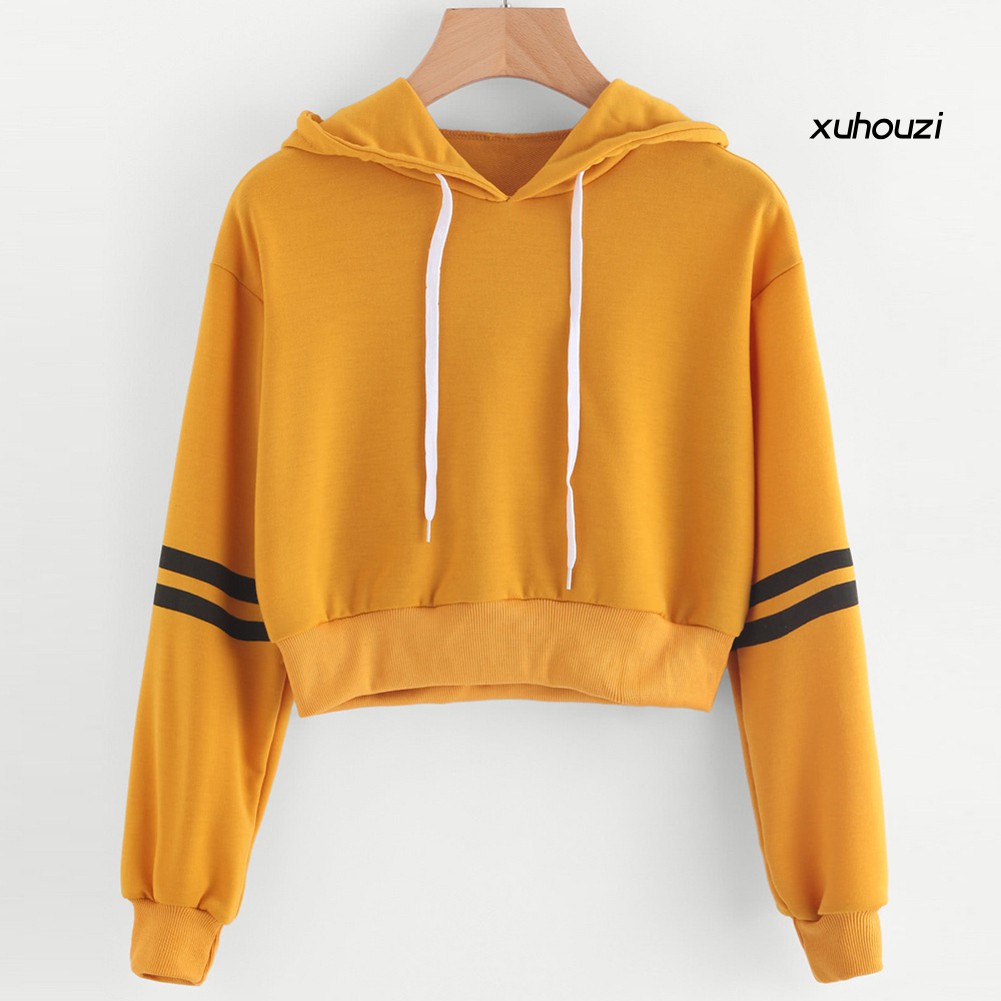 Áo Hoodie Lửng Tay Dài Kẻ Sọc Trẻ Trung Cho Nữ