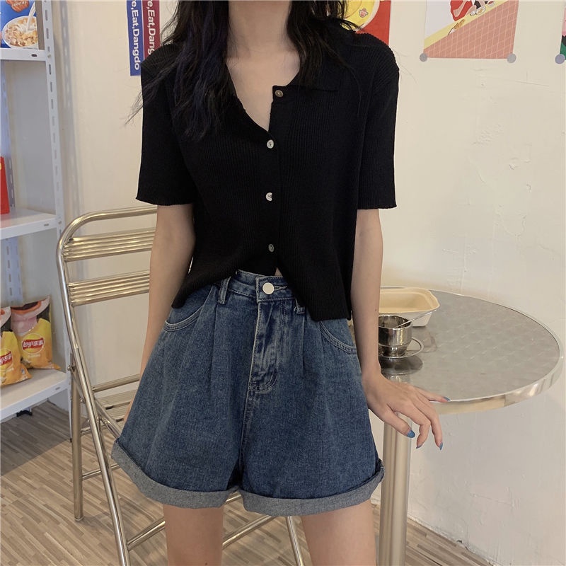 Áo Thun Dệt Kim Tay Ngắn Màu Trơn Phong Cách Hàn Quốc Dễ Phối Đồ Thời Trang Cho Nữ JH-TX-169