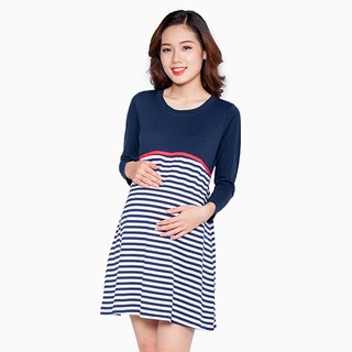 Đầm bầu 100% cotton cột dây kẻ ngang