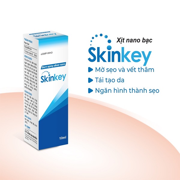 Xịt nano bạc SKINKEY giúp sát trùng, làm sạch da, làm mờ thâm sẹo, lọ 15ml