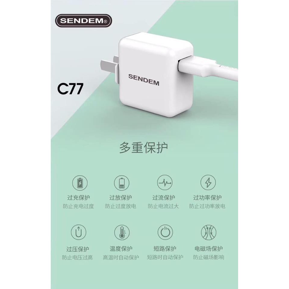Bộ sạc nhanh Sendem C77 chân gấp 2.4A chất lượng cao