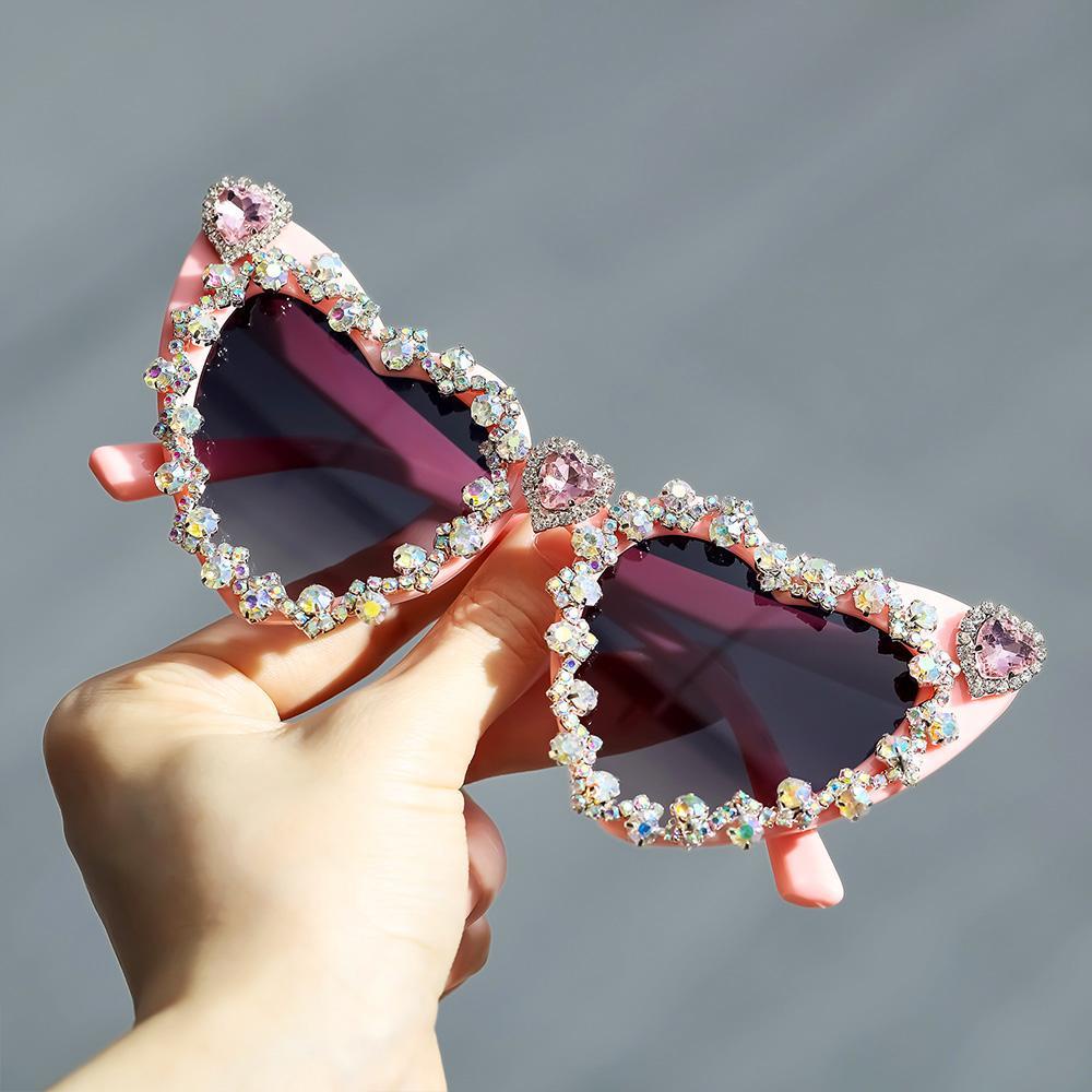 MELODG Kính Mát Hình Trái Tim Lấp Lánh Phong Cách Hip Hop Cho Nữ