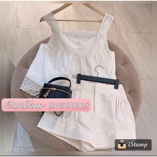 SET Áo Hai Dây Phối Ren Kết Hợp Quần Sooc Đũi mát mẻ Form thoải mái