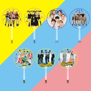 Quạt Cầm Tay In Hình Nhóm Nhạc Bts Màu Hồng Và Đen
