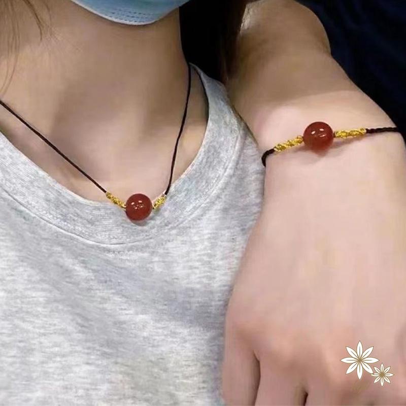 【kifli】Vòng Tay Chuỗi Hạt Đá Mã Não Tự Nhiên Màu Đỏ Mang Lại May Mắn