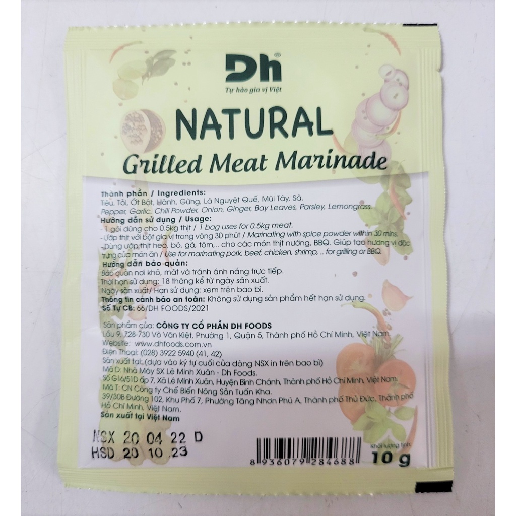 [Gói 10g] GIA VỊ ƯỚP THỊT NƯỚNG Natural [VN] DH FOODS Grilled Meat Marinade (dhf)