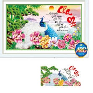 Tranh đính đá cha mẹ đẹp 90x50cm