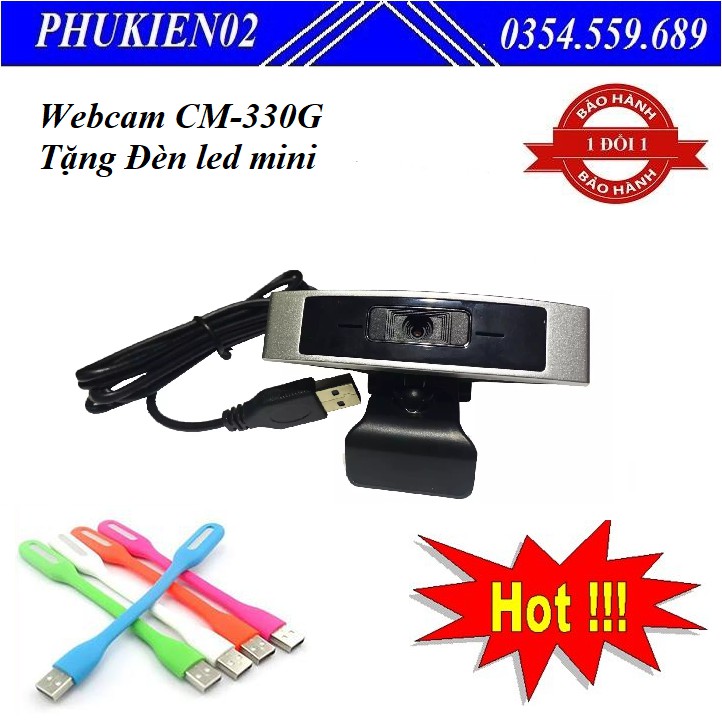 Webcam cho máy tính, PC, Laptop CM-330G Tặng kèm Đèn led mini cổng USB siêu sáng