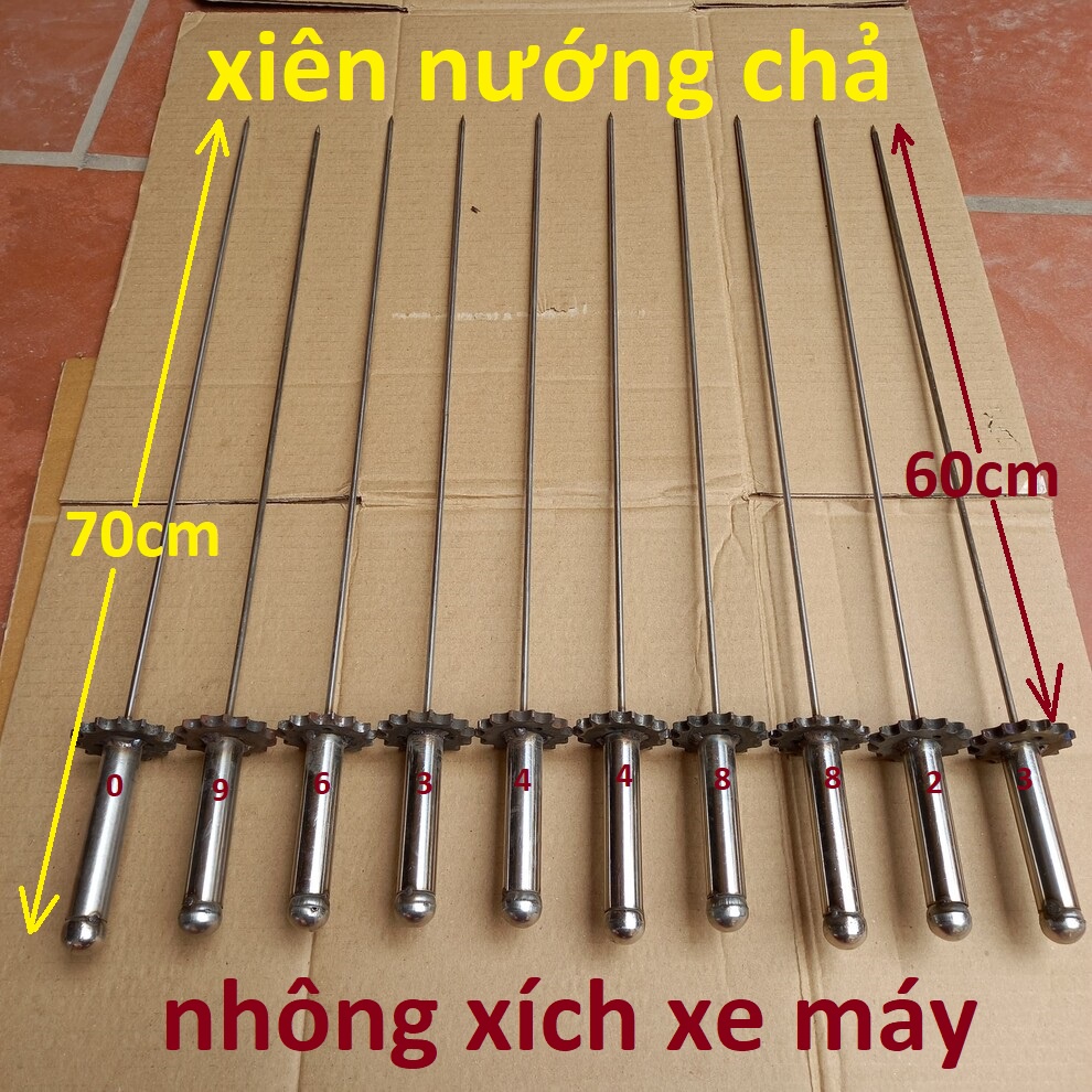 [ Bộ 10 xiên ] Máy nướng thịt, chả mini tự động chuẩn 100% inox - xien nuong cha