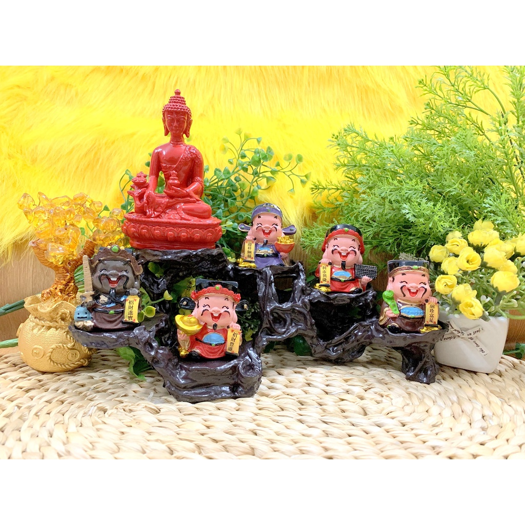 Tượng Phật Thích Ca cùng Ngũ Công Thần Tài tọa Đế 6 Chân (Hình Thật)