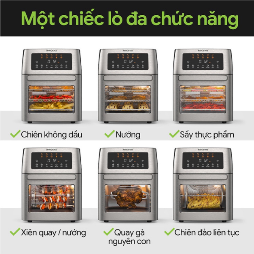 Nồi chiên không dầu, nồi nướng bánh 2GOOD Vortex S-18 Air Fryer Oven dung tích 15 lít, chất liệu inox sang trọng