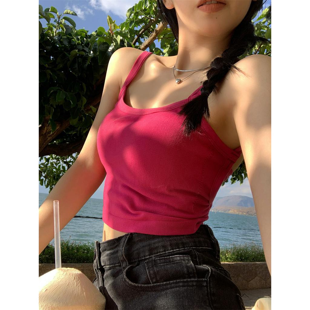 qkoole   Áo Ống Ngắn Hai Dây Có Mút Đệm Ngực Màu Đỏ Hồng Ngọt Ngào Và Ngọt Ngào Mùa Hè Cho Nữ