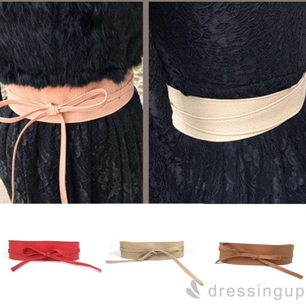 DRESSINGUP-Thắt Lưng Da Bản To Phối Dây Đan Chéo Thời Trang Cho Nữ