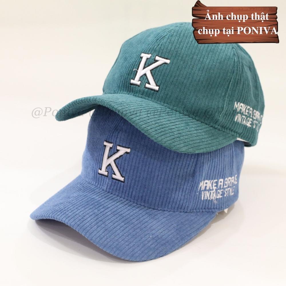 Mũ lưỡi trai ❤️ Nón kết thêu chữ K chất nhung tăm mẫu K011 form unisex phong cách Ulzzang Thời trang PONIVA siêu hot