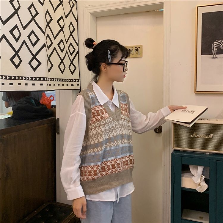 Áo Len Không Tay Cổ Chữ V Dáng Rộng Thời Trang Cho Nữ