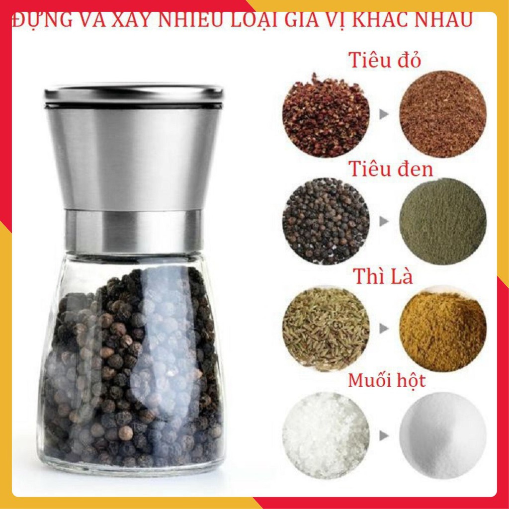 [Sale Khủng] xay tiêu thủy tinh cối inox