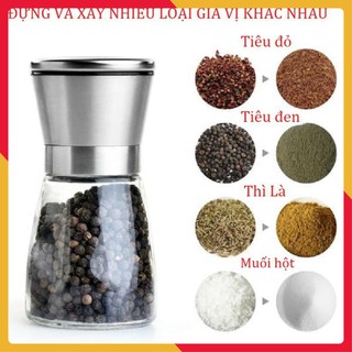 Xay tiêu thủy tinh cối inox