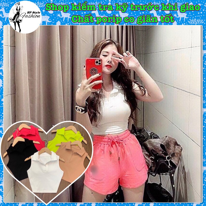 [Mã FASHIONT4WA2 giảm 10K đơn 50K] Áo Ba Lỗ Croptop Chất Porip Cổ Bẻ Thời Trang Siêu Xinh (hàng có sẵn)