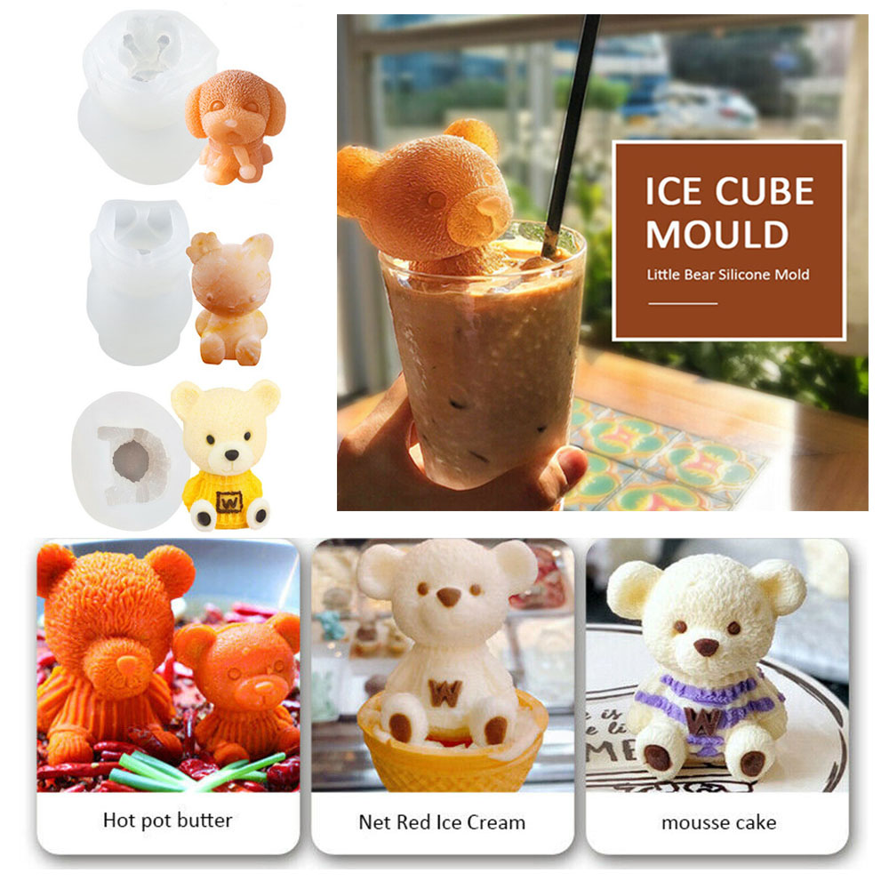 1 Khuôn Làm Đá/Kem/Pudding Hình Động Vật 3D Bằng Silicone Có Thể Tái Sử Dụng