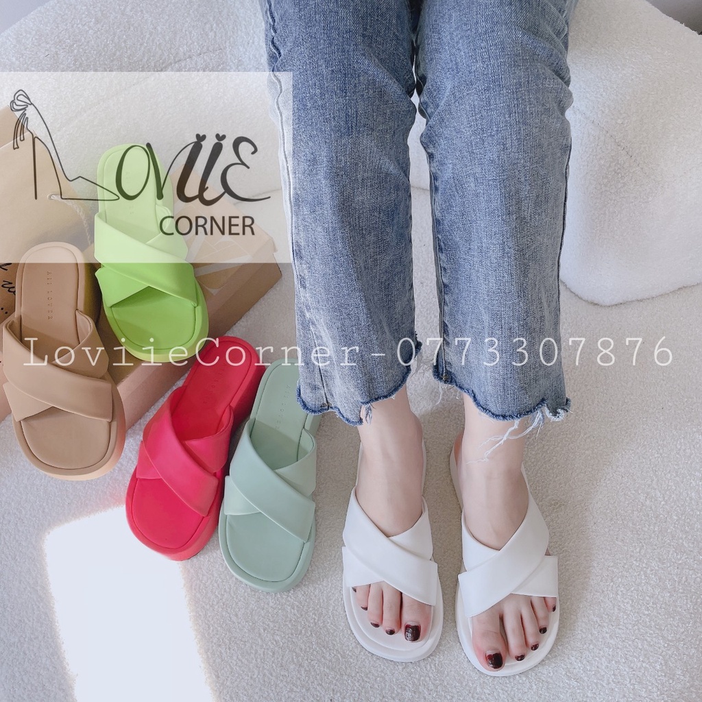 DÉP NỮ LOVIECORNER - DÉP THỜI TRANG PHONG CÁCH XUỒNG QUAI NGANG CHÉO TRƠN ĐẾ BẰNG D220870